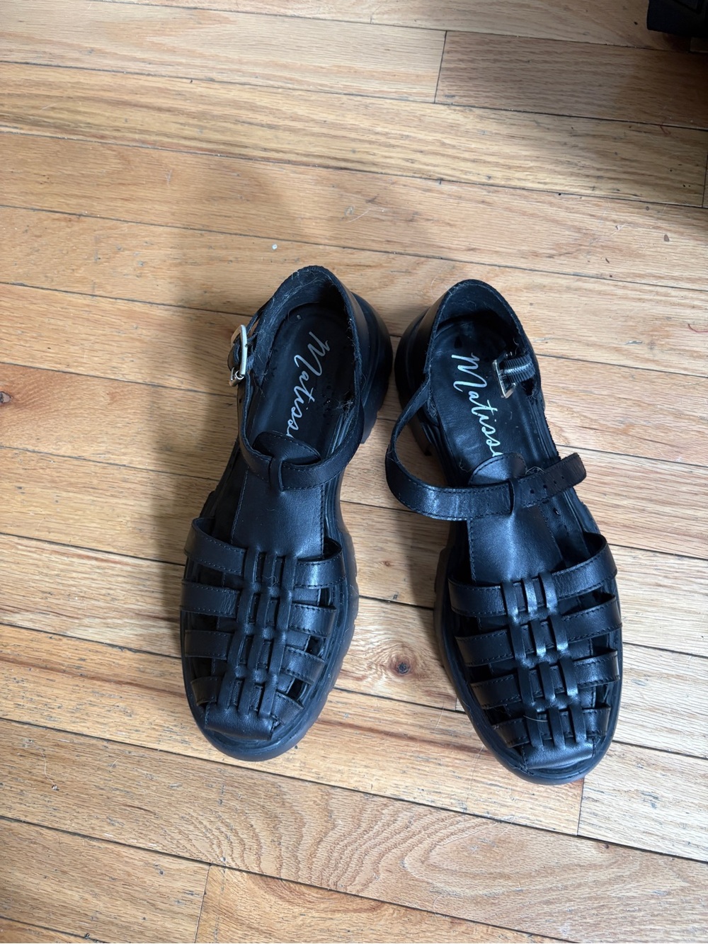 Matisse Black Leather Woven Fisherman Sandals